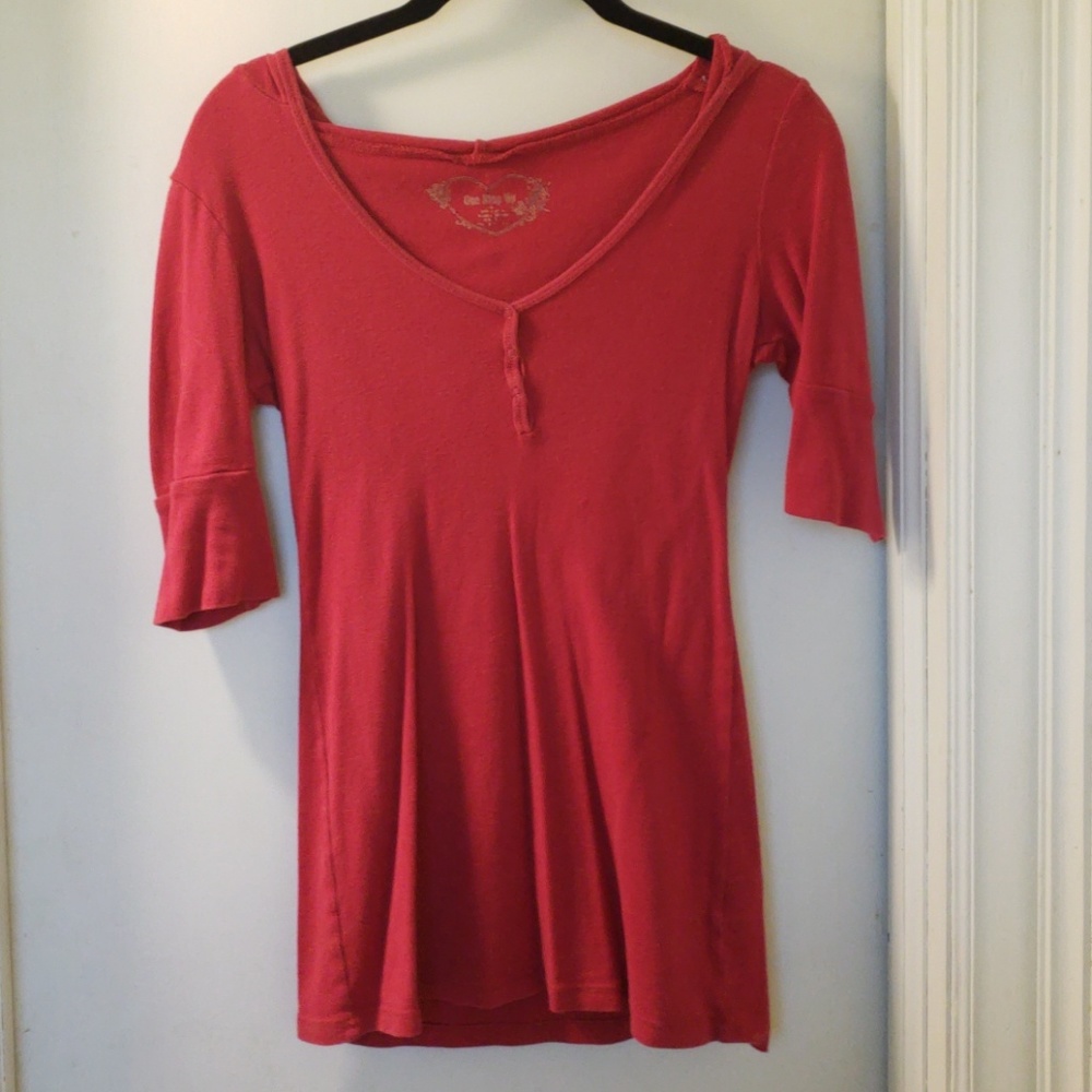Red hooded shirt